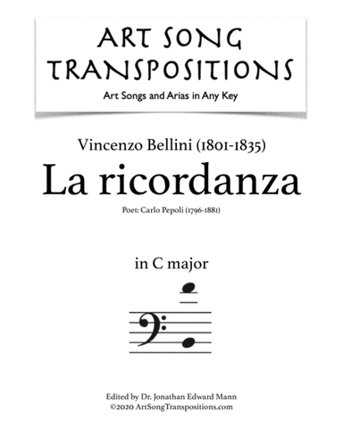 BELLINI: La ricordanza (transposed to C major, bass clef) (arr. ArtSongTranspositions.com)