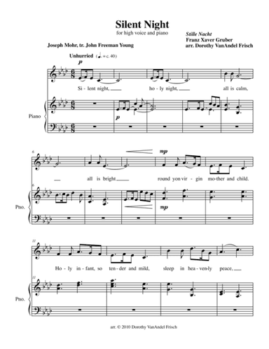 "Silent Night" (in A-flat for high voice and piano) (arr. Dorothy VanAndel Frisch)