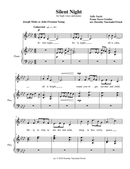 "Silent Night" (in A-flat for high voice and piano) (arr. Dorothy VanAndel Frisch)