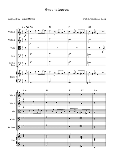 Greensleeves - String Quintet and Piano accompaniment (arr. Marival Moreira)