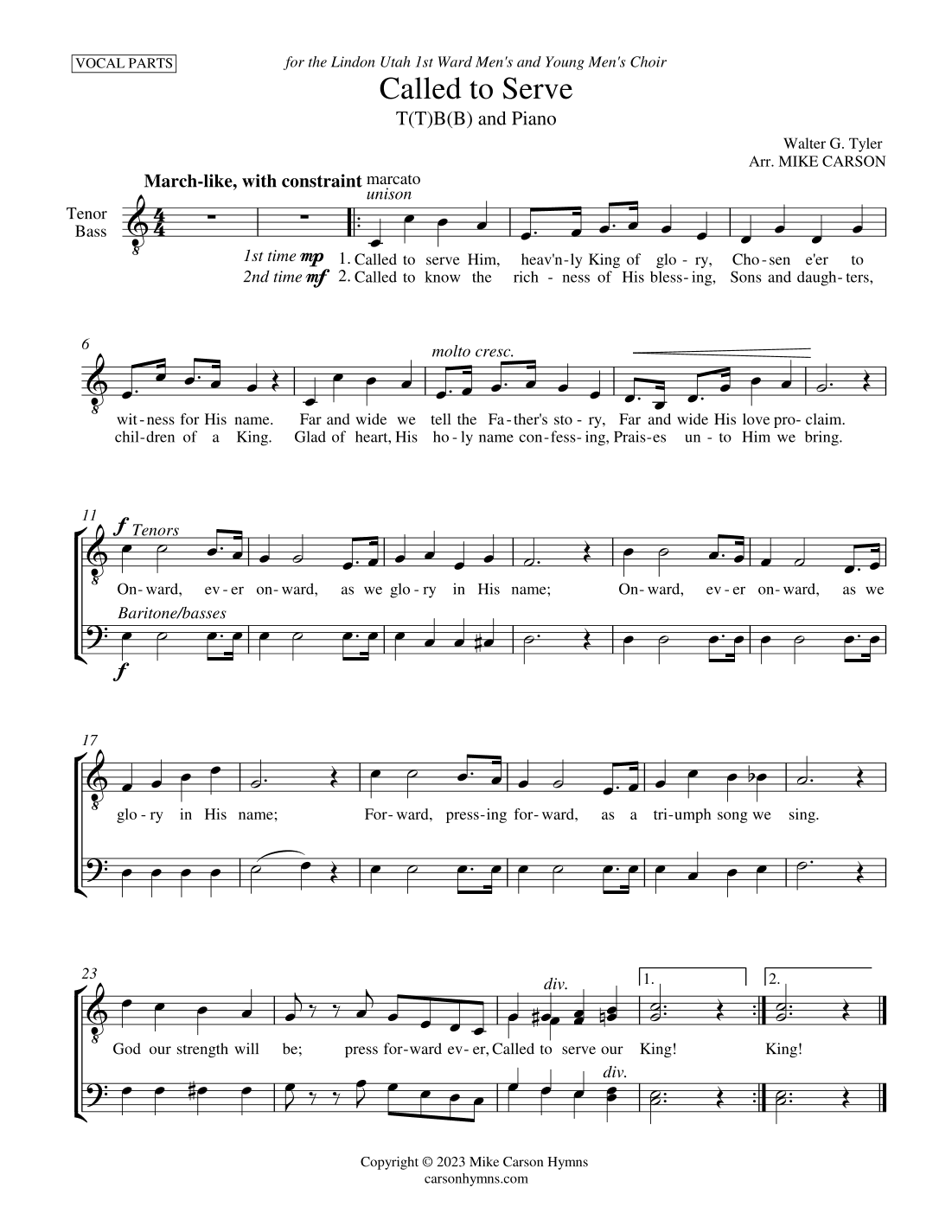 Called to Serve (Two-part choral w/piano) (arr. Mike Carson)