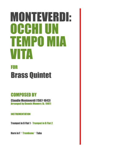 "Occhi un Tempo mia vita" for Brass Quintet - Claudio Monteverdi (arr. Dennis S. Mowers)