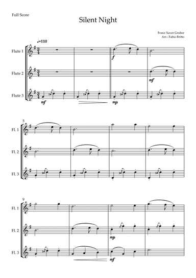 Silent Night (Christmas Song) for Flute Trio (arr. Fabio Britto)