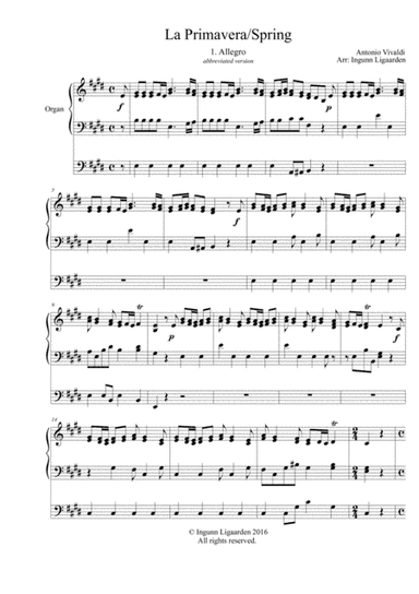 Spring/La Primavera from The Four Seasons - 1. Allegro - for Organ Solo (arr. Ingunn Ligaarden)