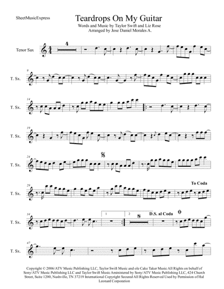 Teardrops On My Guitar (arr. Jose Daniel Morales A.)