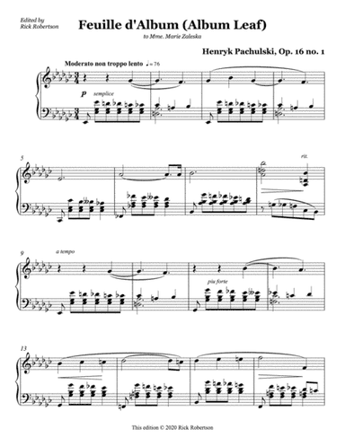 Album Leaf, op. 16 no. 1 (Henryk Pachulski) (arr. Edited by Rick Robertson)