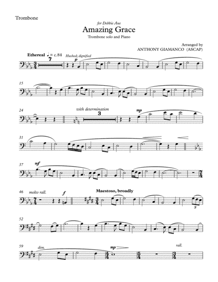 Amazing Grace (trombone solo and piano) - TROMBONE PART (arr. Anthony Giamanco)