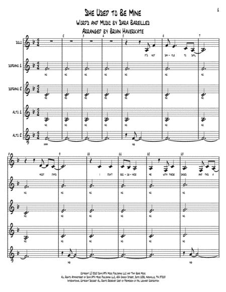She Used To Be Mine from WAITRESS THE MUSICAL (arr. Brian Haverkate)