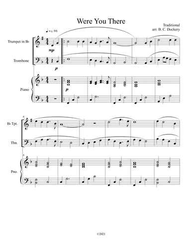 Were You There (trumpet and trombone duet) with optional piano accompaniment (arr. B. C. Dockery)