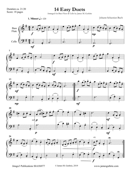 Bach: 14 Easy Duets for Bass Flute & Cello (arr. James M. Guthrie, ASCAP)