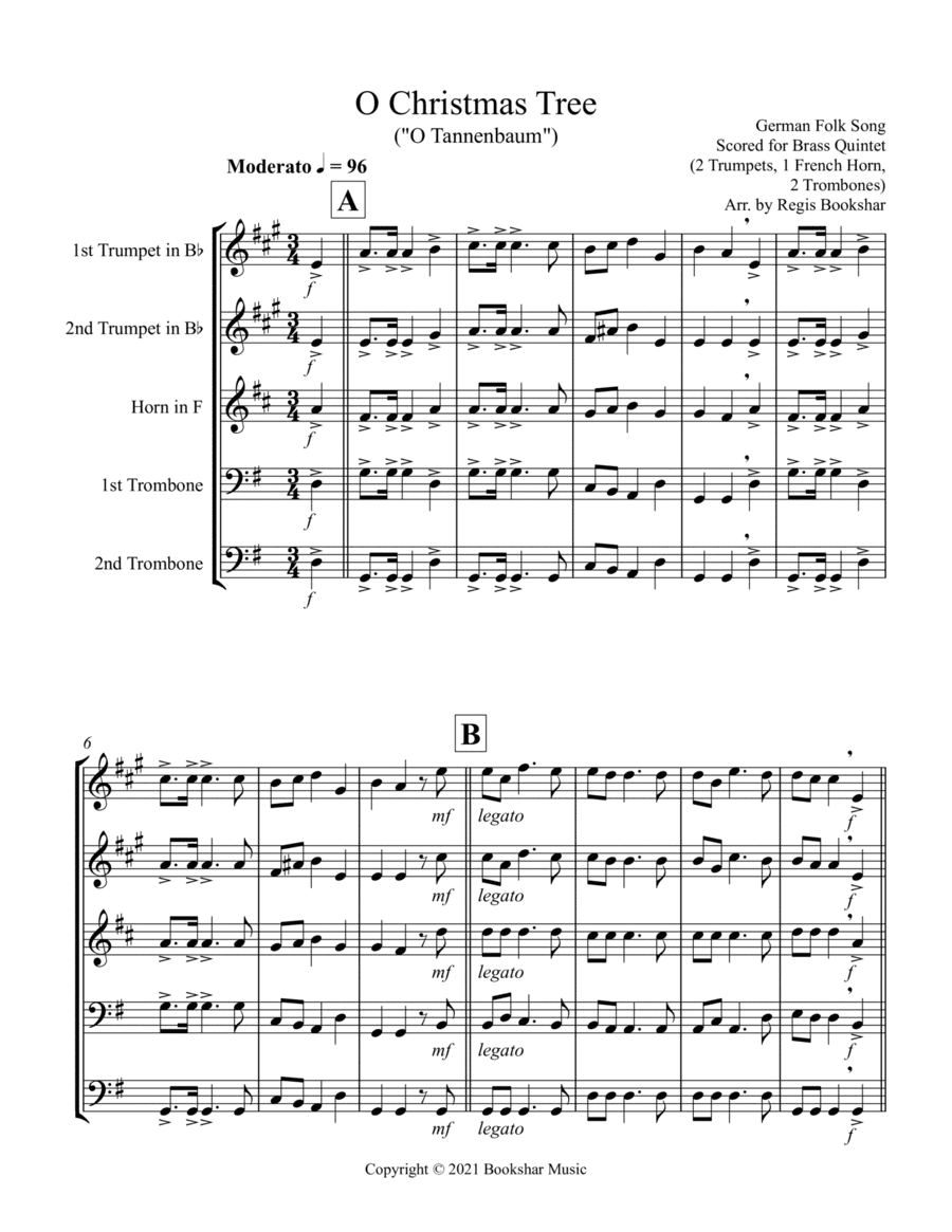 O Christmas Tree (G) (Brass Quintet - 2 Trp, 1 Hrn, 2 Trb) (arr. Regis Bookshar)