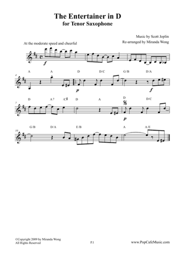 The Entertainer in D - Tenor or Soprano Saxophone Solo (arr. Miranda Wong)