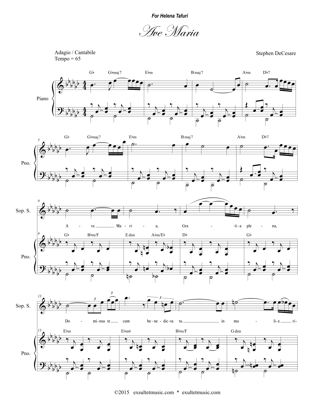 Ave Maria for Soprano Solo (Vocal Score)