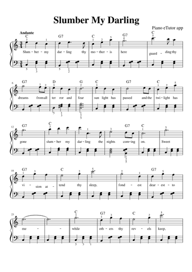 Slumber My Darling - piano sheet music (arr. Piano eTutor app)