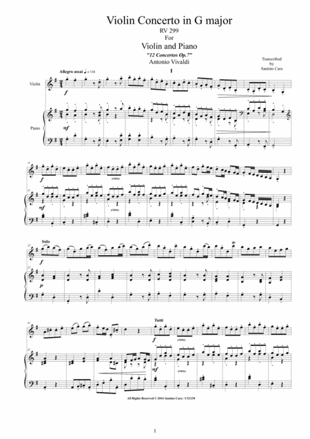 Vivaldi - Violin Concerto No.8 in G major RV 299 Op.7 for Violin and Piano (arr. Santino Cara)