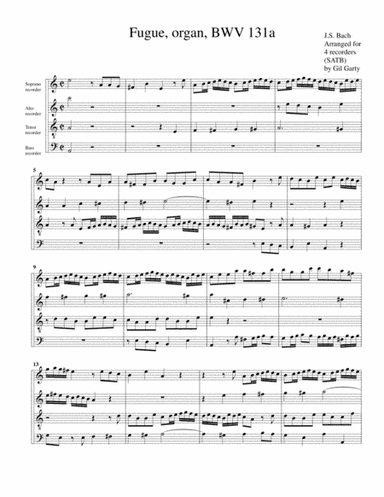 Fugue for organ, BWV 131a (Arrangement for 4 recorders) (arr. Gil Garty)