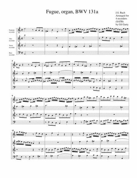 Fugue for organ, BWV 131a (Arrangement for 4 recorders) (arr. Gil Garty)