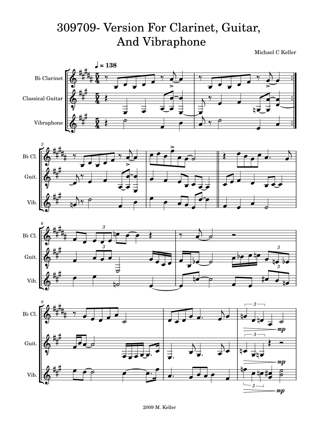309709- Version For Clarinet, Guitar, and Vibraphone - Score Only