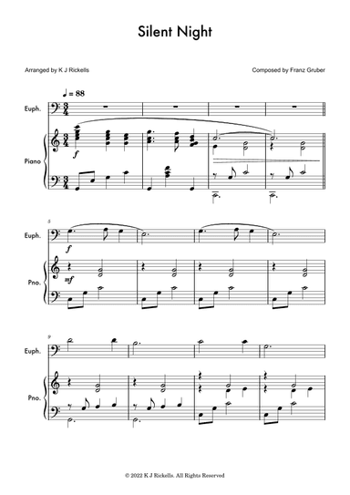 Silent Night - Baritone/Euphonium (bass clef) (arr. K J Rickells)