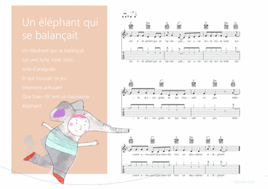 Un éléphant qui se balançait french popular song for kids Melody + Guitar + Guitar TAB's (arr. iEduArts Publishers)