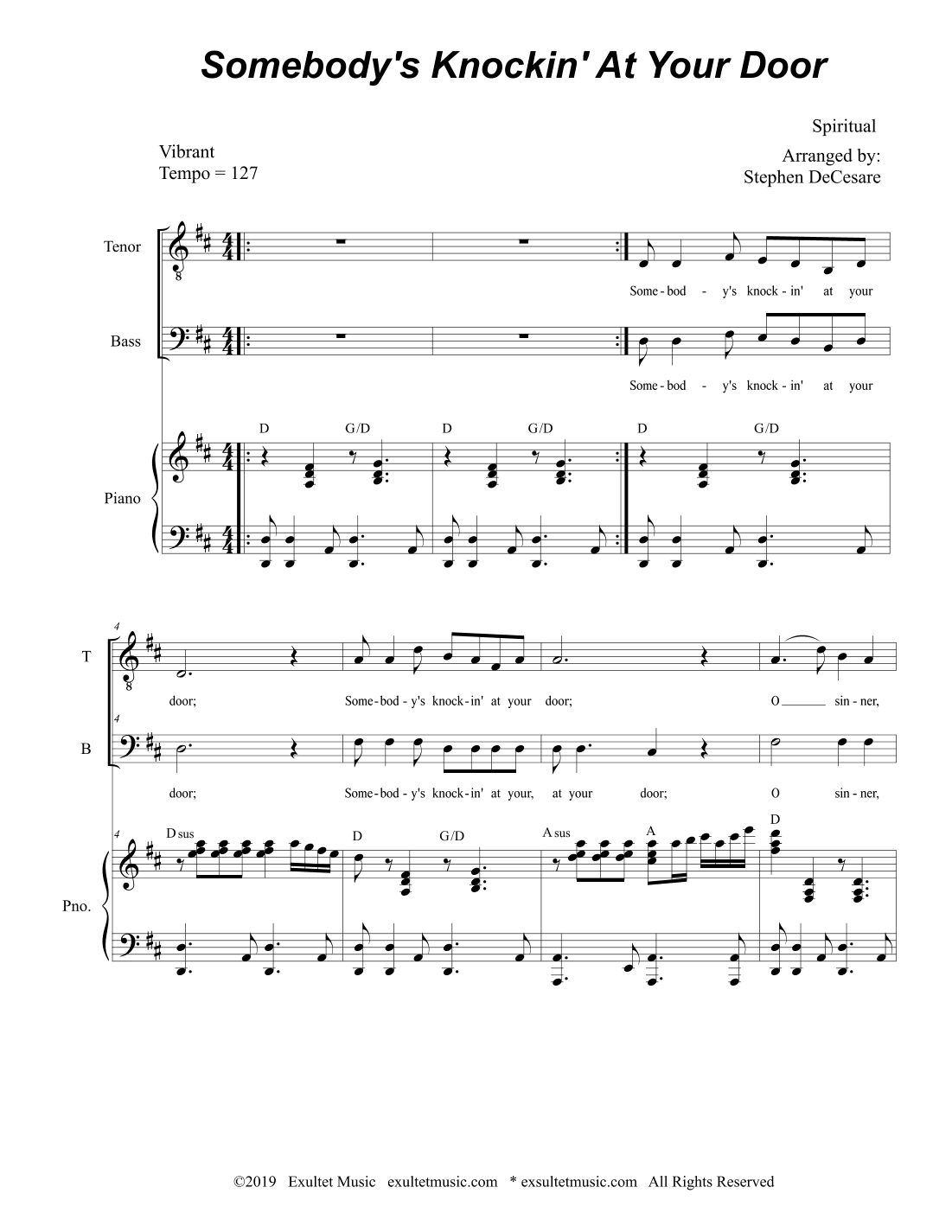 Somebody's Knockin' At Your Door (Duet for Tenor and Bass Solo) (arr. Stephen DeCesare)
