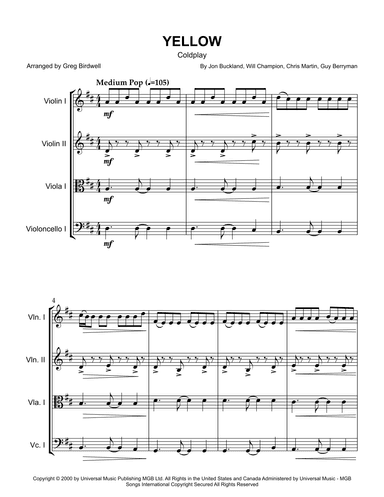 Yellow (arr. Greg Birdwell)
