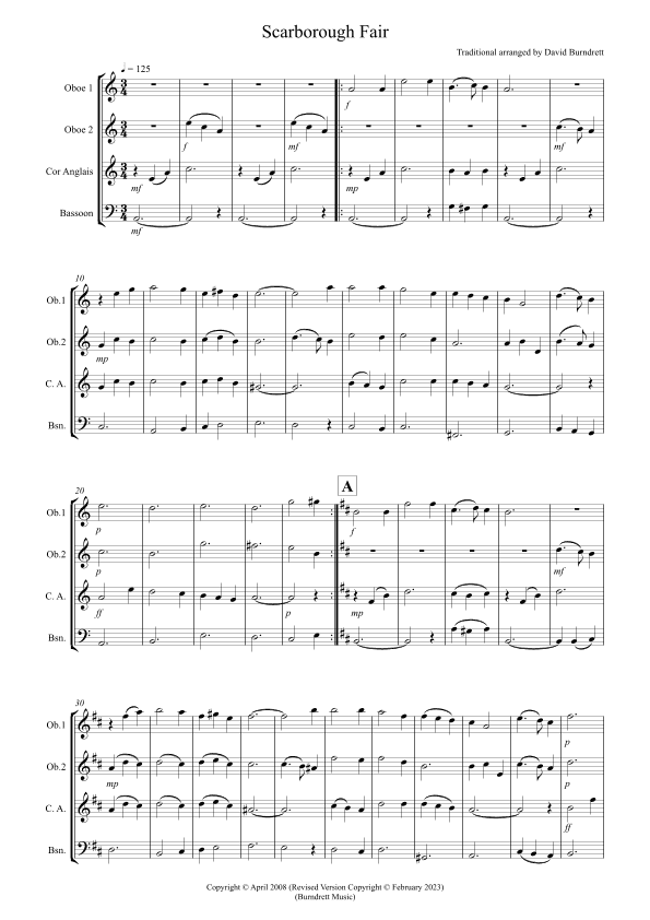 Scarborough Fair for Double Reed Quartet (arr. David Burndrett)