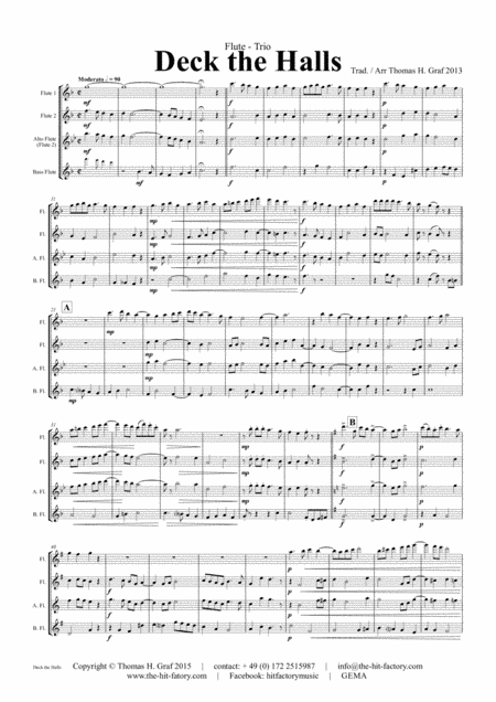 Deck the halls - Christmas Carol - Polyphonic - Flute Trio (arr. Thomas H. Graf)