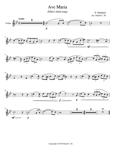 Ave Maria for violin and piano (simplified) (arr. Daniel C. M.)