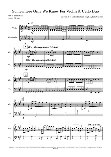 Somewhere Only We Know (arr. Sybil Shanahan, Beaux Strings)