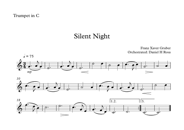 Silent Night - Christmas Carol - C Trumpet (arr. Daniel H Rosa)