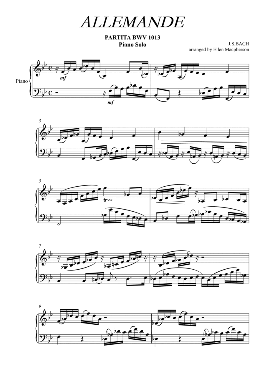 ALLEMANDE by J.S. BACH - Piano Solo (arr. Ellen Macpherson)