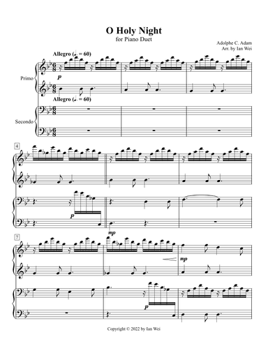 O Holy Night for Piano Duet (arr. Ian Wei)