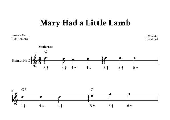 Mary Had a Little Lamb - For Harmonica in C (arr. Yuri Noronha)
