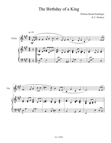 The Birthday of a King (Violin Solo with Piano Accompaniment) (arr. B. C. Dockery)