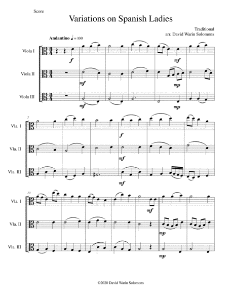 Variations on Spanish Ladies for 3 violas (arr. David Warin Solomons)