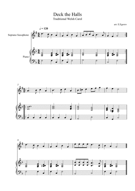 Deck the Halls, For Soprano Saxophone & Piano