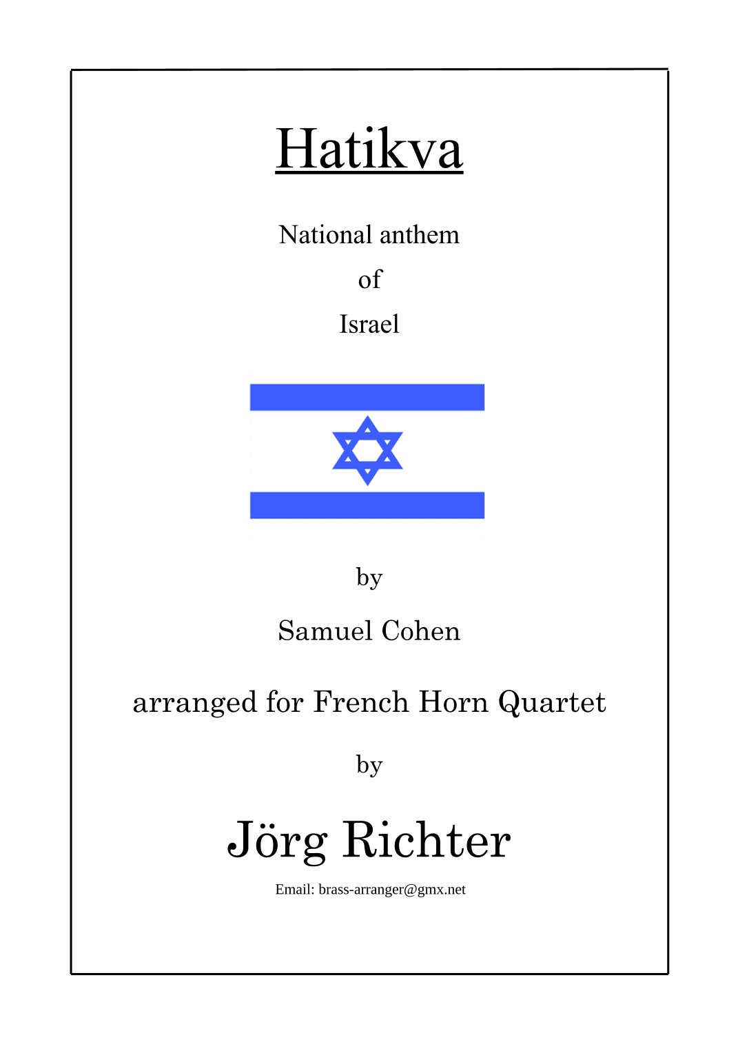 Hatikva (Nationalhymne Israels) für Horn Quartett (arr. Jörg Richter)