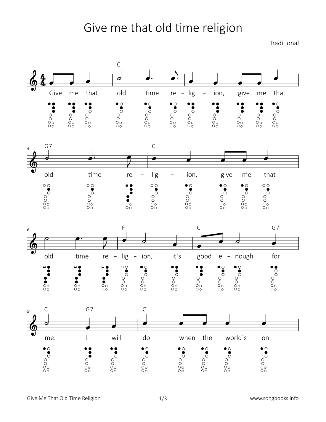 Give me that old time religion (arr. songbooks.info)