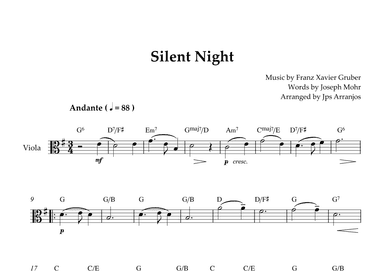 Silent Night For Viola Solo (arr. Jps Arrangements)