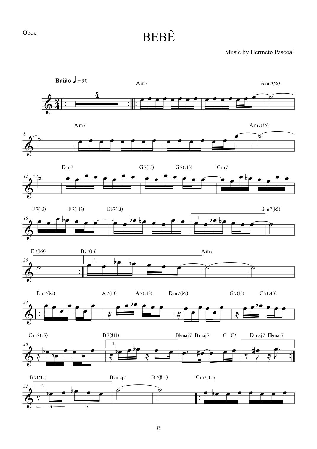 Bebê by Hermeto Pascoal - for Oboe (arr. The Sheet Music Library)