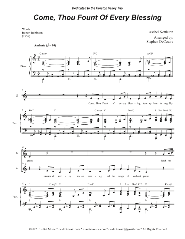 Come, Thou Fount Of Every Blessing (Duet for Soprano and Alto solo) (arr. Stephen DeCesare)