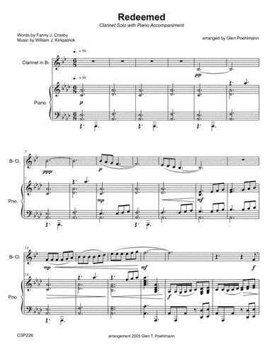 REDEEMED - CLARINET SOLO with Piano Accompaniment (arr. Glen Poehlmann)