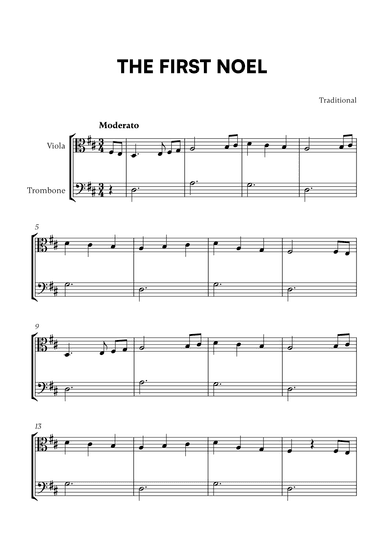 Traditional - The First Noel (D Major) (for Viola and Trombone) (arr. Cadenza Editions)