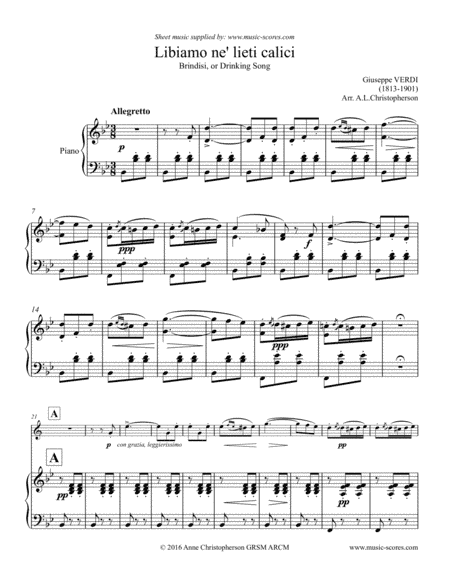 Verdi: Libiamo ne lieti calici - Brindisi from La Traviata - Trumpet & Piano (arr. Anne Christopherson GRSM ARCM)