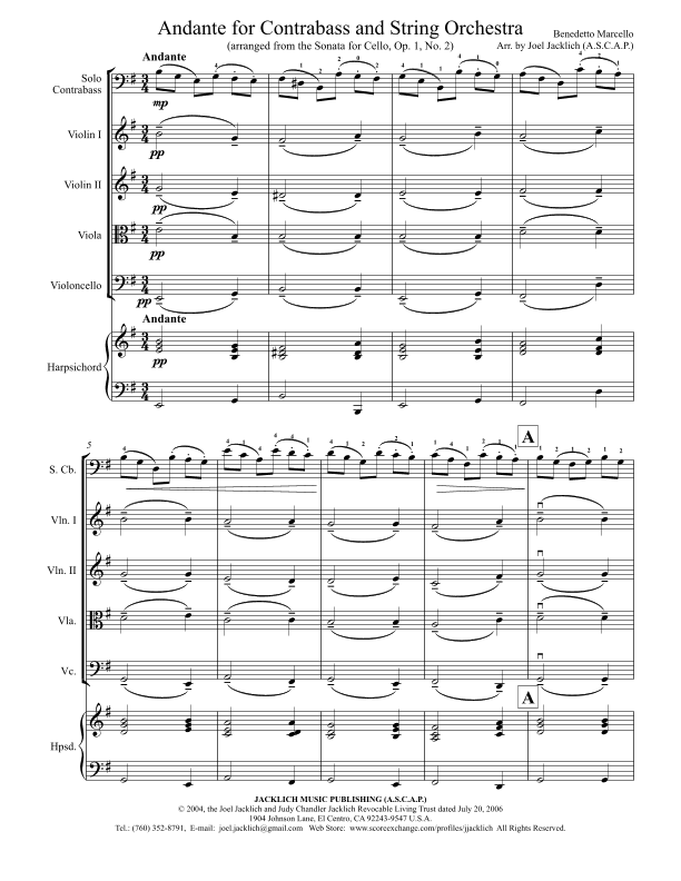 Andante for Contrabass and Strings (arr. Joel Jacklich (ASCAP))