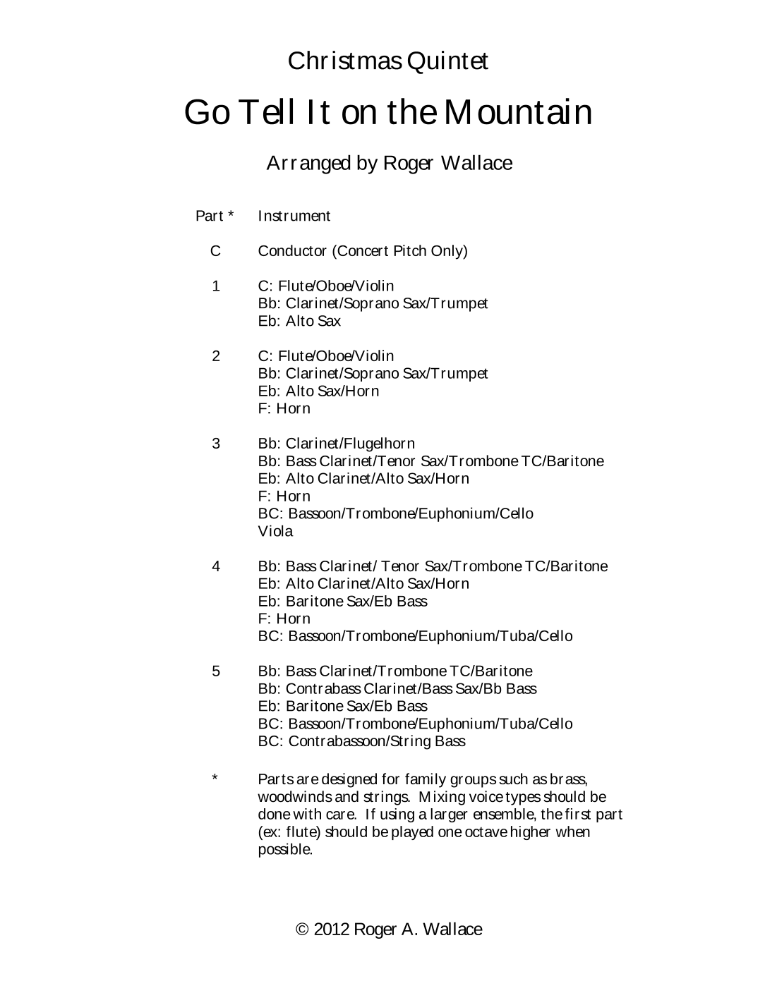 Go Tell It on the Mountain (Clarinet Quintet) (arr. Roger Wallace)