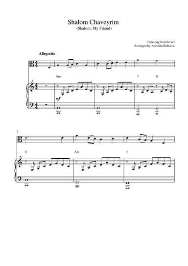 Shalom Chaveyrim (Shalom, My Friend) (for viola solo and piano accompaniment) (arr. Kaiserin Rebecca)