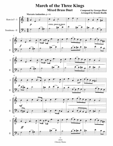 March of the Three Kings - Mixed Brass (Horn in F & Trombone) Duet - Intermediate (arr. Dennis Ruello)