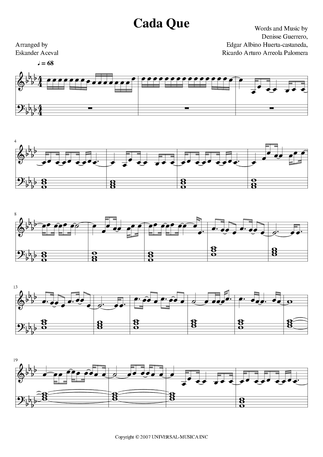 Cada Que (arr. Eskander Aceval)